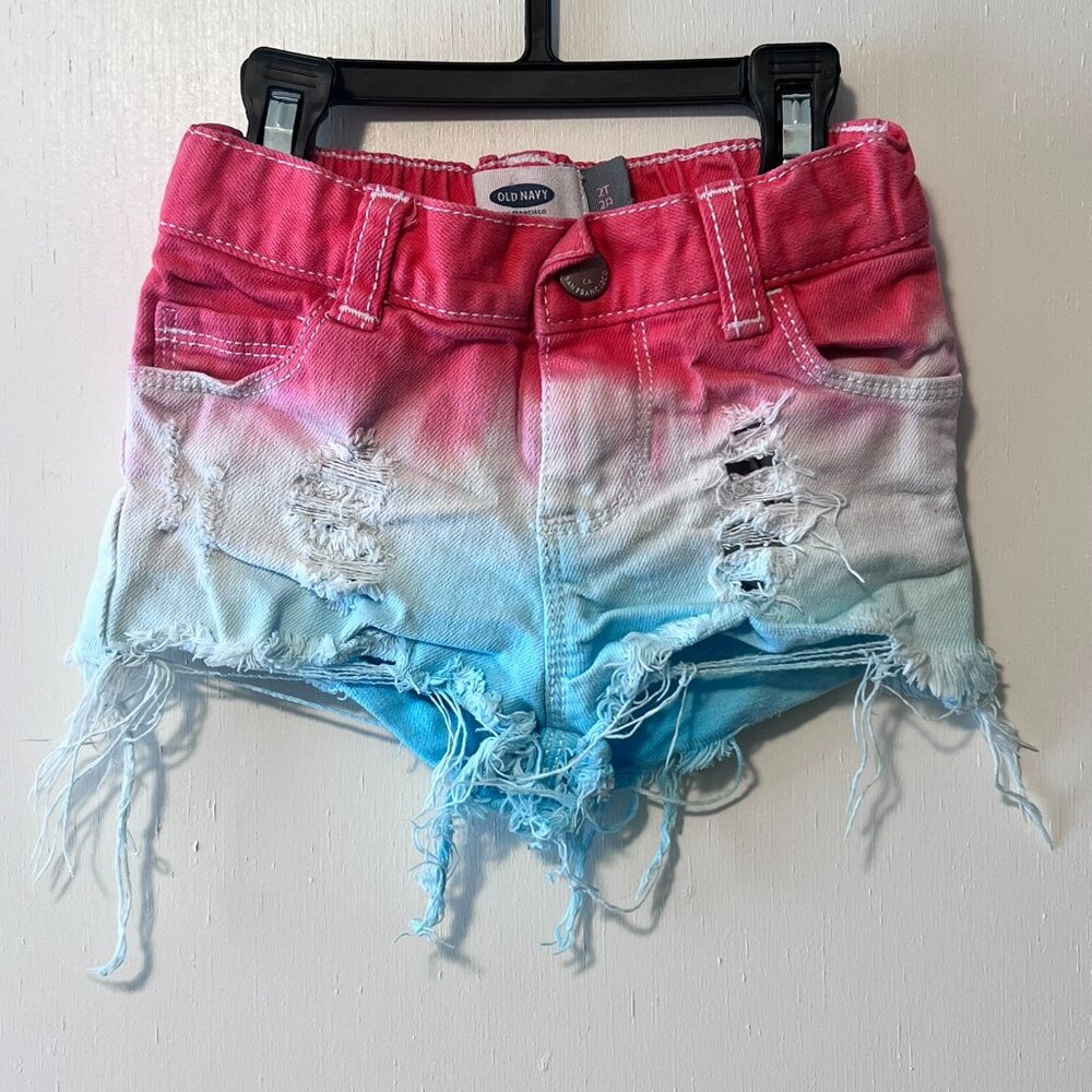 Old Navy Distressed Jean Shorts Red White Blue Ombre Girls Size 2T